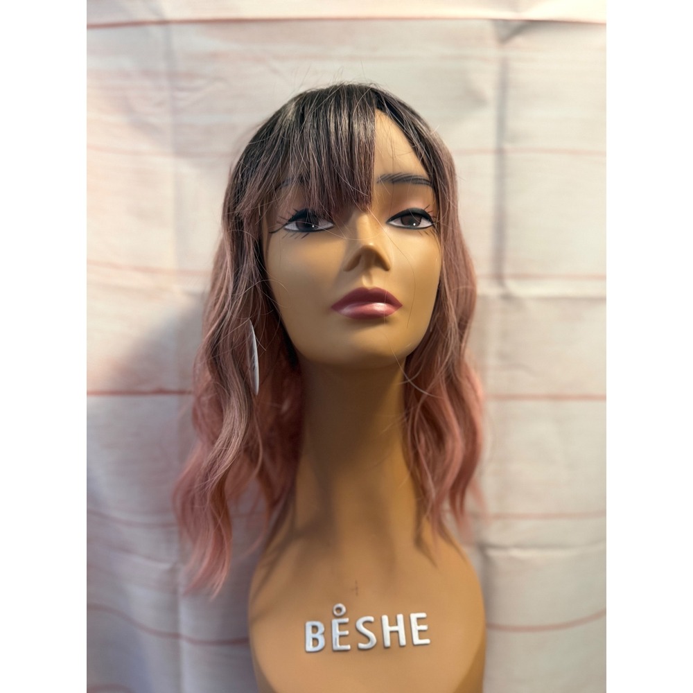 Light pink wavy synthetic wig